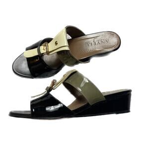 Anyi Lu Patent Leather Lucy Wedge Sandal Size 8.5